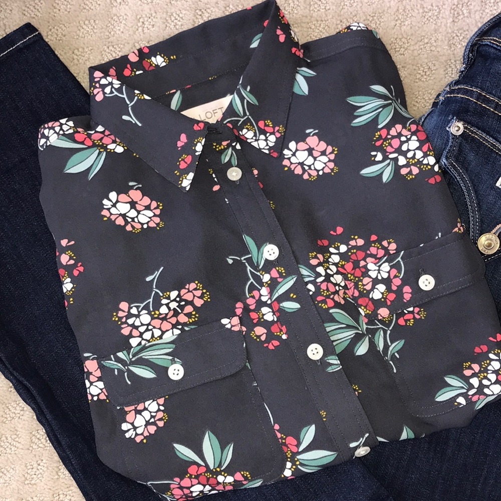 LOFT UTILITY BLOUSE ROLL TAB SLEEVE